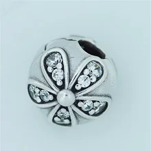 Подлинное 925 пробы серебро талисман с прозрачными CZ DAZZLING Daisies клип бусины для изготовления ювелирных изделий Подходит браслет с Шармами