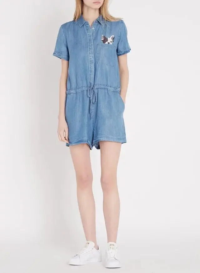 

Women Jumpsuit 2019 Summer New Puppy Embroidery Drawstring Jumpsuit