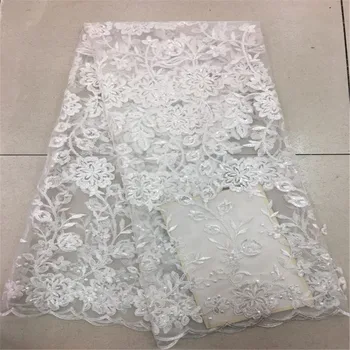 

African lace fabric white sequin fabric high quality tulle lace mesh lace for party dresses 5yard/lot HJ461-2