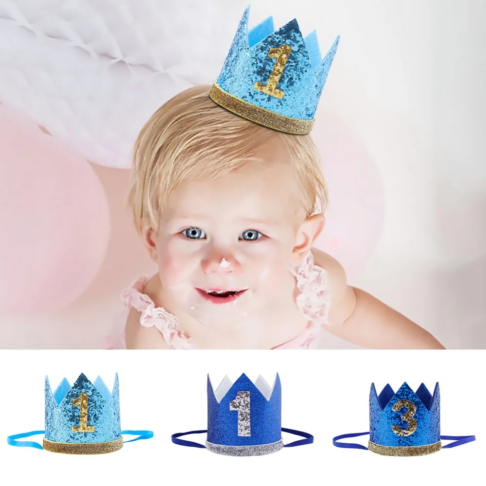 

Baby First 1st Birthday Party Headwear Boys Girls Priness Crown Number 1st 2 3 Year Old Party Hat Glitter Birthday Headband