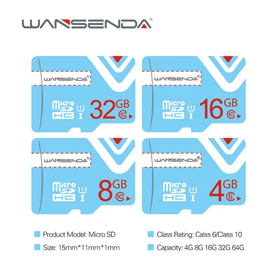 Оригинальный Wansenda ГБ 8 ГБ 16 Гб Micro Sd карта 32 ГБ 64 Гб класс 10 TF карта памяти Бесплатная карта адаптер с розничной упаковкой