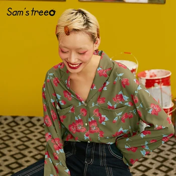 

Samstree Floral Print Urban Gypsy Women Shirts 2019 Autumn Vintage Full Sleeve Casual Korean Bohemia Office Ladies Blouses