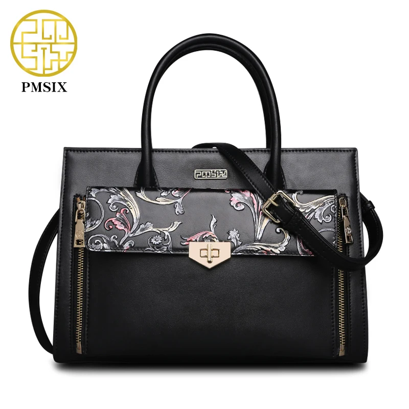

Pmsix 2017 New Fashio Women Handbag Black Embossing leather Shoulder Bag High Quality Large Designer Brand Tote Bag P120060