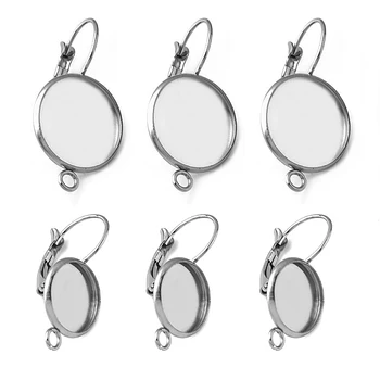 

10pcs stainless steel Band loop French Lever Back Earrings Blank Base fit 10 12 16 18 20mm glass cabochons DIY Jewelry Findings