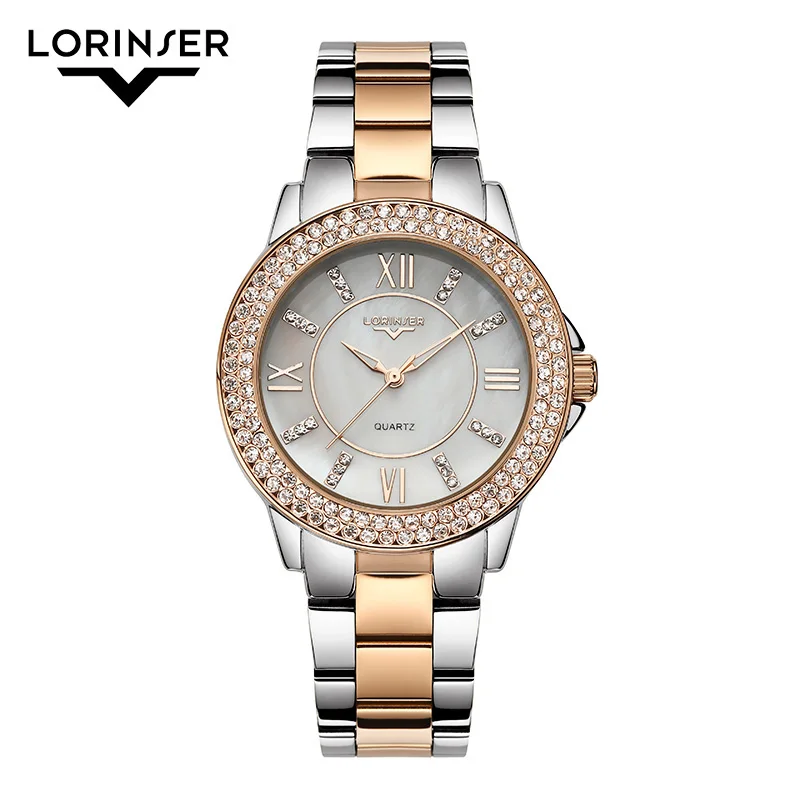 

Lorinser Woman Watches Luxury Elegant Ladies Rhinestone Stainless Steel Watch Female Quartz Round WristWatches Relogio Feminino