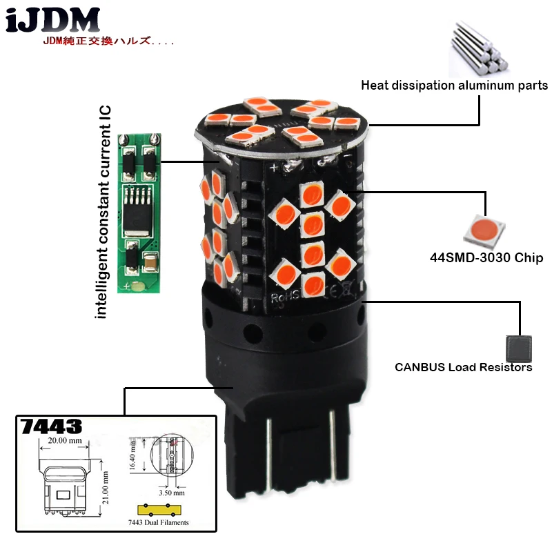 IJDM Canbus 7443 светодиодный без гипер вспышки 21 Вт янтарно-желтый T20 992A W21/5 Вт светодиодный лампы для указателей поворота, дневные ходовые огни