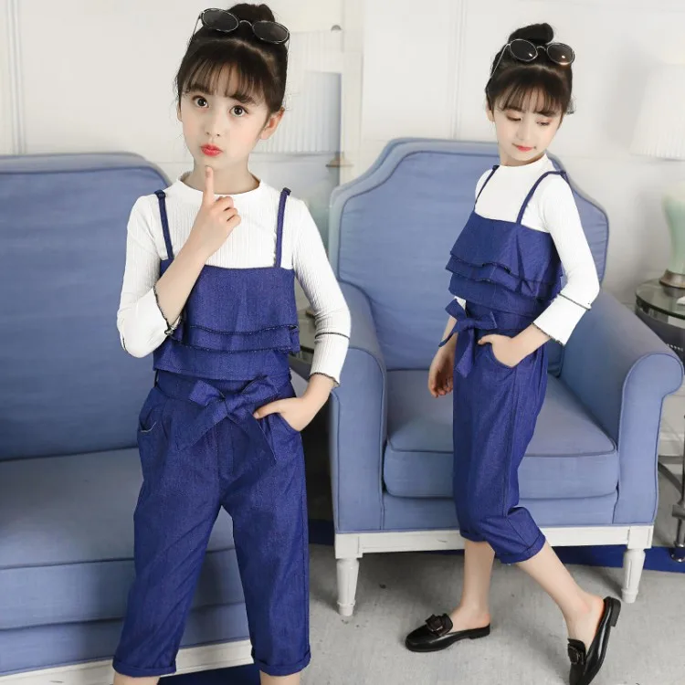 

2018 Toddler Girls Clothing Sets Autumn Long Sleeve T-shirts + Vest + Denim Pants Cotton Clothes Suit Children's Suits Kids Sets