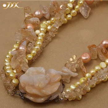 JYX Classic Style Jade Flower Necklace five strands 6-7mm freshwater pearls with citrine and jade 18.5" women JYX Classic Style Jade Flower Necklace five strands 6-7mm freshwater pearls with citrine and jade 18.5" women