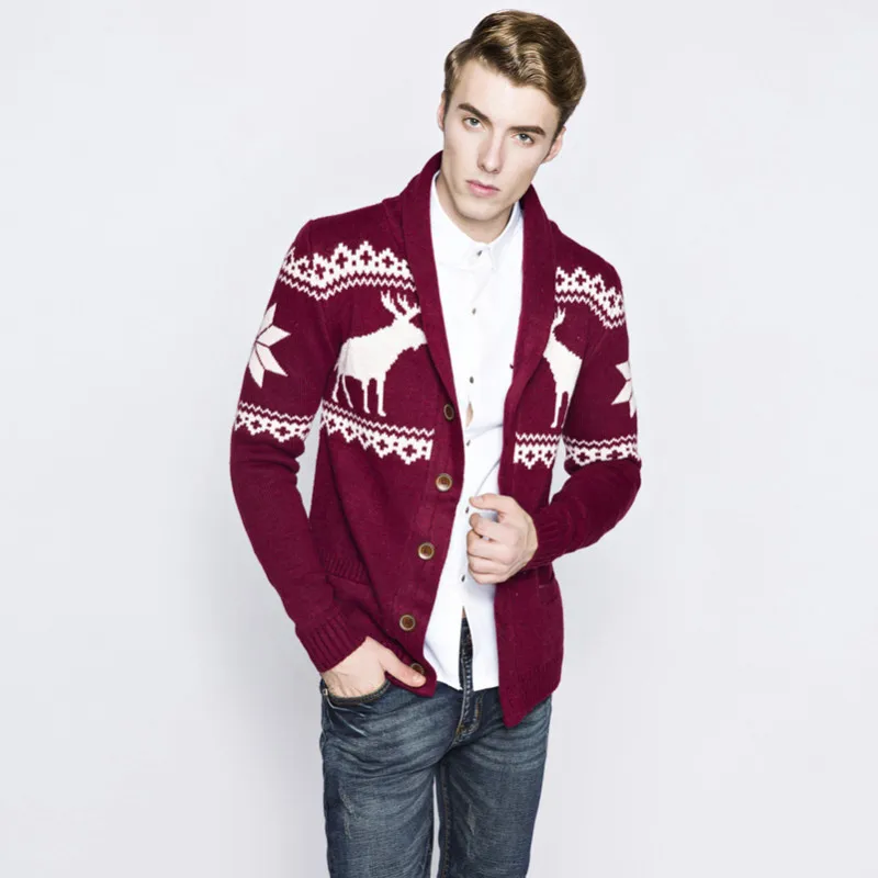 Knitting Christmas Sweater Cardigan Men Fashion Long