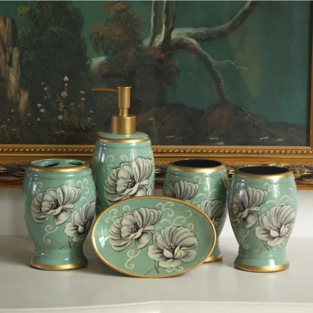 Creative American ceramic painting bathroom toiletries five piece suit