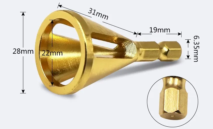 1 шт. Золотой шестигранный инструмент для снятия заусенцев с внешней фаски сверла из нержавеющей стали