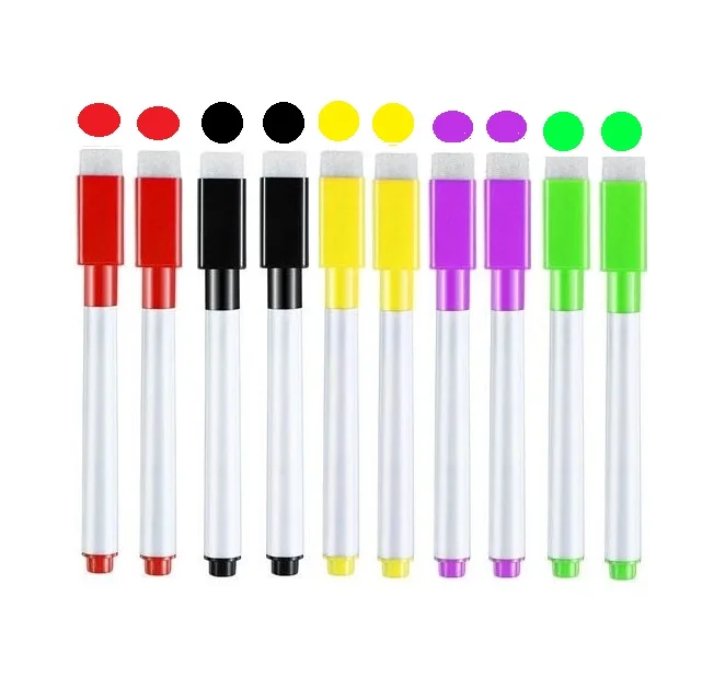 10pcs Magnetic Whiteboard Marker Pen White Board Pen Dry wipe Fine Nib Pen with Eraser Rubber Magnetic Pen Brush Drawing Pen