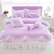 Стеганое хлопковое плотное пуховое одеяло, кружевное светло-Фиолетовое, голубое, розовое постельное белье для принцессы, Комплект постельного белья, наволочки, двойной размер королевы