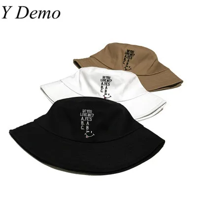 

Embroidery Smiling Face Letter Basin Hat Son Summer Korean Casual Bucket Hat