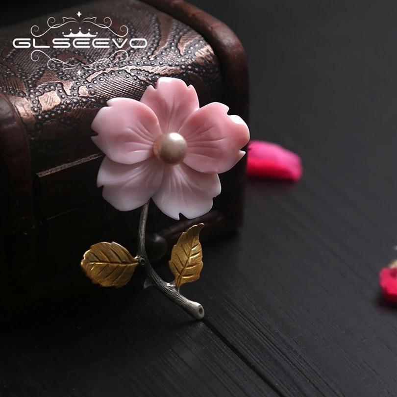 

GLSEEVO Natural Fresh Water Pearl Brooch Pins Mother Of Pearl Flower Brooches For Women Gift Dual Use Luxury Fine Jewelry GO0153