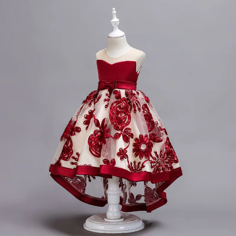 Детские платья для девочек детское красное платье принцессы с цветочной вышивкой для торжественного вечера для девочек от 2 до 10 лет, Рождественская одежда для выпускного вечера