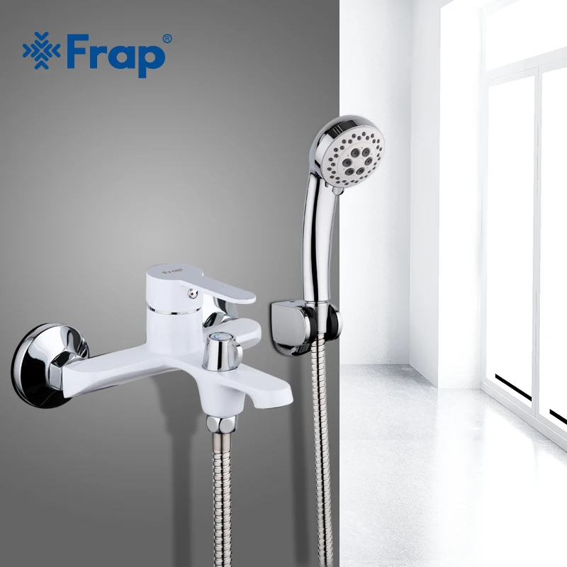 Frap white chrome brass bathtub faucets single holder dual control cold and hot water black shower head waterfall faucet bathtub