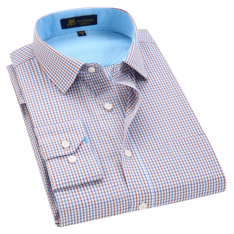 Классическая стильная клетчатая рубашка для мужчин из шелка и хлопка, с длинным рукавом, приталенная, не железная, повседневная мужская рубашка