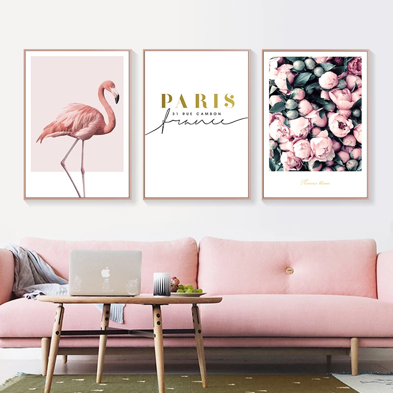 

Nordic Pink Flower Flamingo Pictures Wall Art Canvas Painting Quotes Posters and Prints Wall Pictures for Living Room decoration