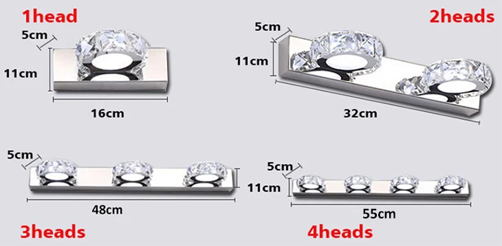 AC110-240V светодиодный светильник с зеркалом, современный косметический Хрустальный настенный светильник для ванной комнаты, 1-4 головки, внутренний светильник из нержавеющей стали
