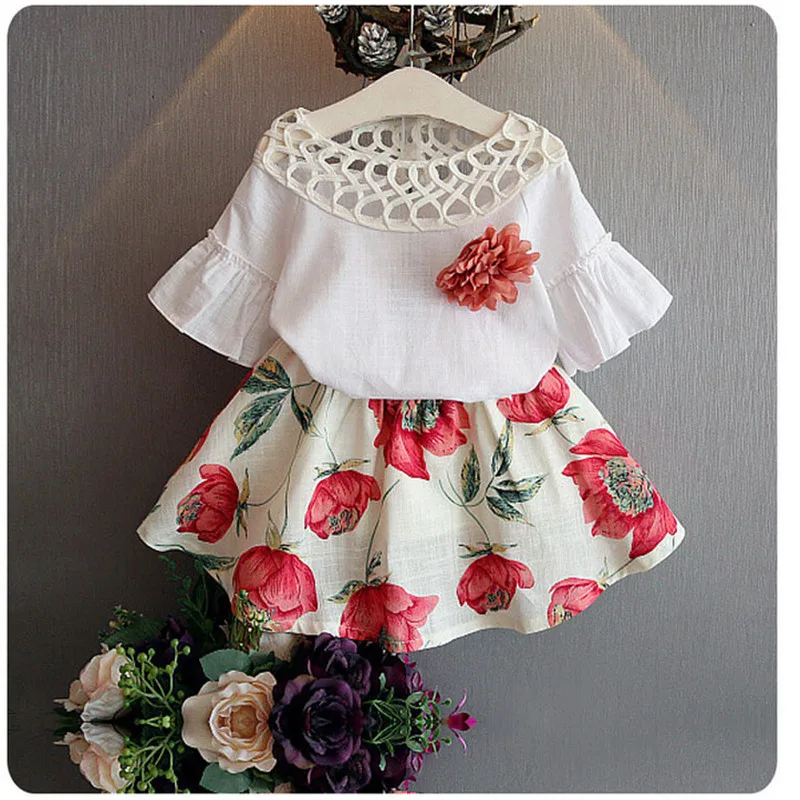 BibiCola Fashion Baby Girls Summer Clothing Sets Kids 2pcs Floral Top