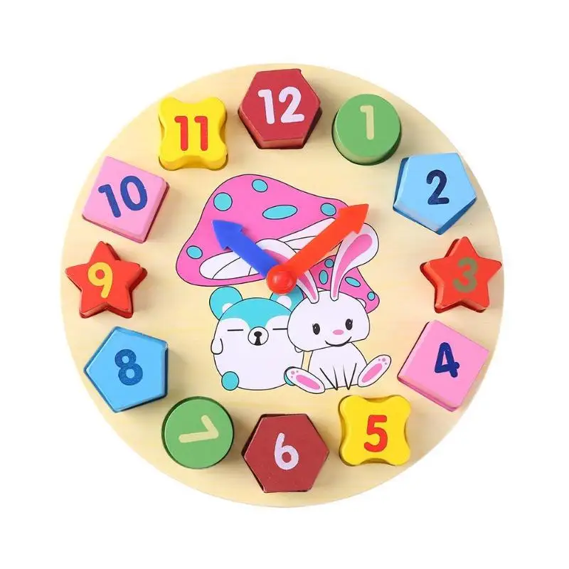

Montessori Wooden Animal Puzzle Clock Toys Animal Figure Clock Colorful Geometric Assembling Puzzle BlocksModel Toy