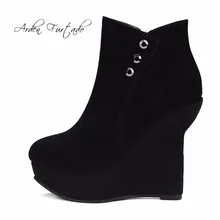 Arden Furtado/ г. Зимние ботильоны из натуральной коровьей замши на высоком каблуке 12 см, с заклепками, на платформе, модные женские ботильоны