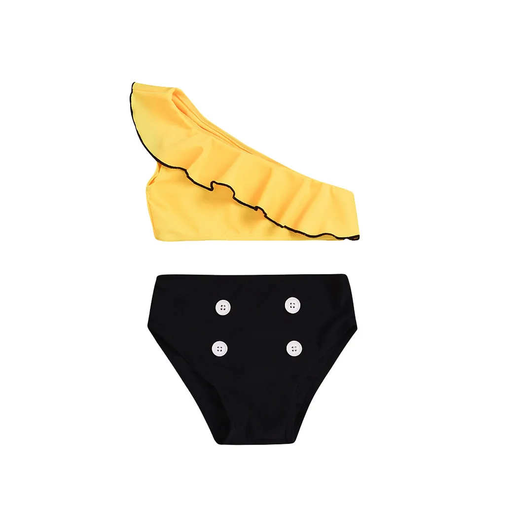Летний детский купальный костюм из 2 предметов для маленьких девочек, бикини с открытыми плечами, купальный костюм с оборками для маленьких девочек, пляжный купальный костюм для малышей - Цвет: Yellow 12M