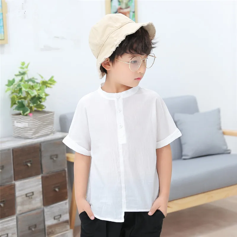 2018 Brand Summer Boy Short Sleeve Linen Blouse Shirts For Boy To
