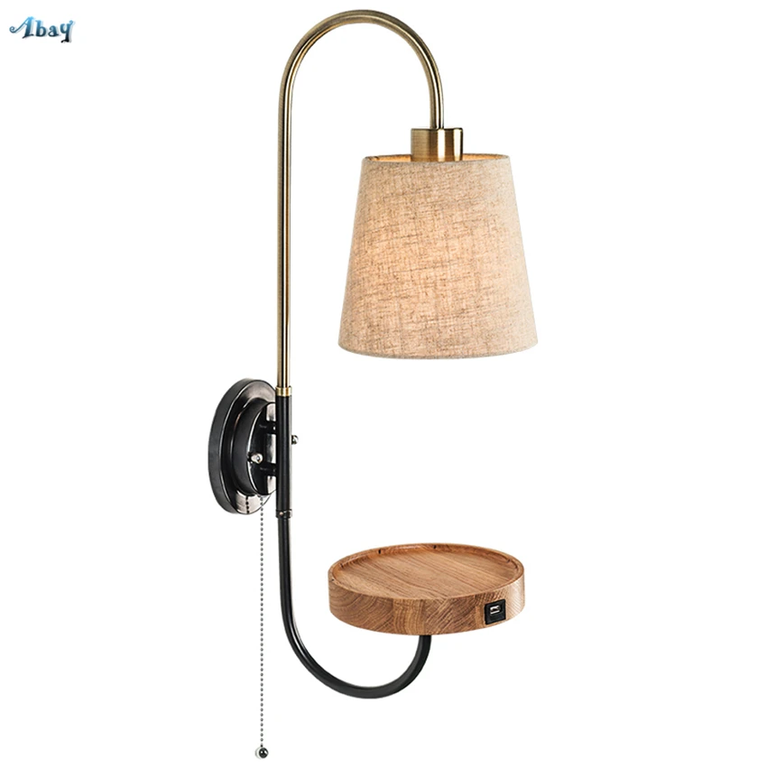 Скандинавская настенная лампа для чтения бра для спальни прикроватная гостиная современный американский ремень переключатель линия сплошная деревянная стена светильники
