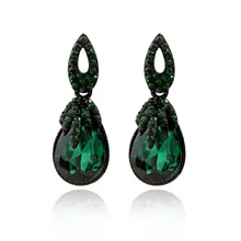 Venda quente liga de zinco jóias femininas preto profundo verde pedra vintage chunky pingente brincos de gota para mulher