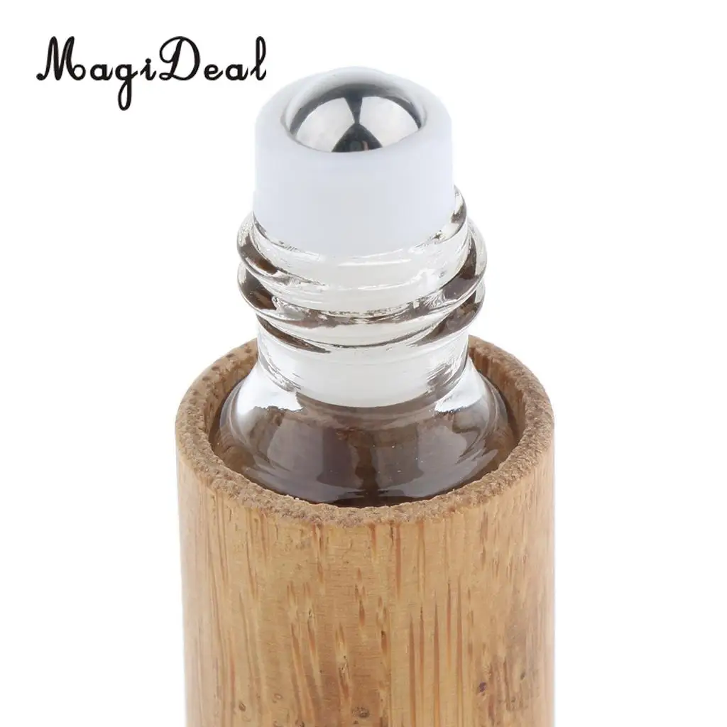 Natural Wood Essential Oil Storage Display Rack Holder Organizer Stand with Refillable Empty Roller Ball Bottle Set