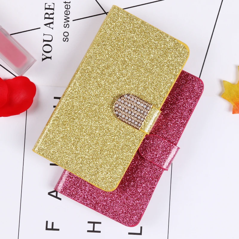 

QIJUN Glitter Bling Flip Stand Case For Huawei Enjoy 5 / Y6 Pro / Honor 4C Pro honor 4cpro 5.0'' Wallet Phone Cover Coque