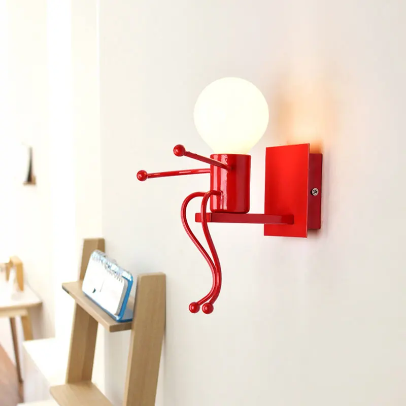 E27 Creative LED Wall light Small Iron Man Mounted on Wall Light for Kids Baby Bedroom Corridor Wall Night Light