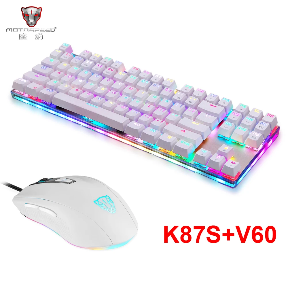 

Motospeed K87S USB Mechanical Keyboard Blue Switches Gamer Keyboard with RGB Backlight for PC Computer,V60 Wired Gaming Mouse