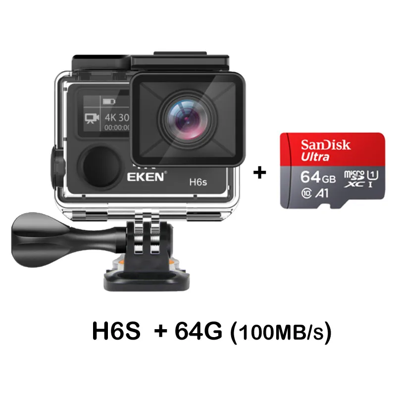 Экшн-камера eken H6s Ultra HD 4K 14MP с EIS, водонепроницаемая, для улицы, для подводного плавания, с дистанционным управлением, для шлема, Спортивная видеокамера, объектив с углом обзора 170 - Цвет: H6S add 64G