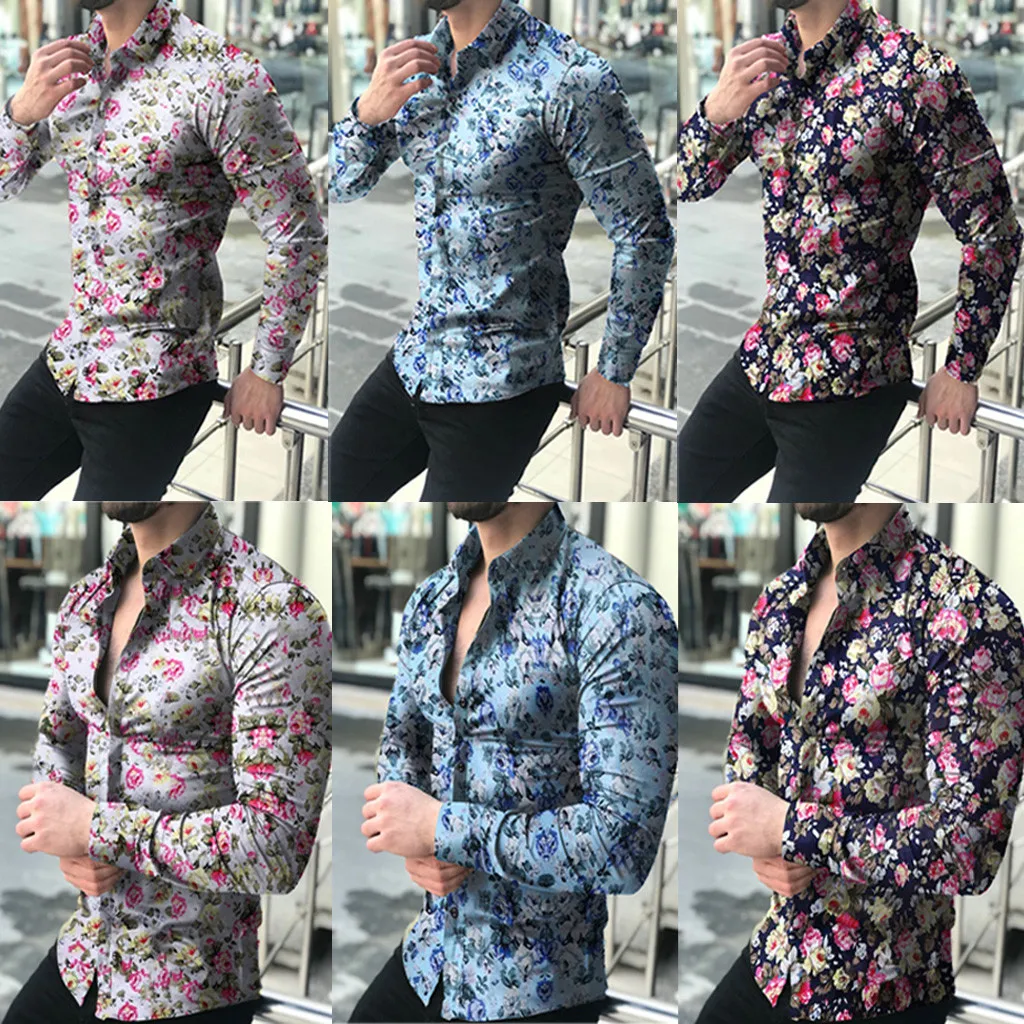 

New Fashion Men's Luxury Stylish Casual Shirts Fashion Men's Casual Printed Floral Long Sleeve Button shirt Top Blouse M-5XL