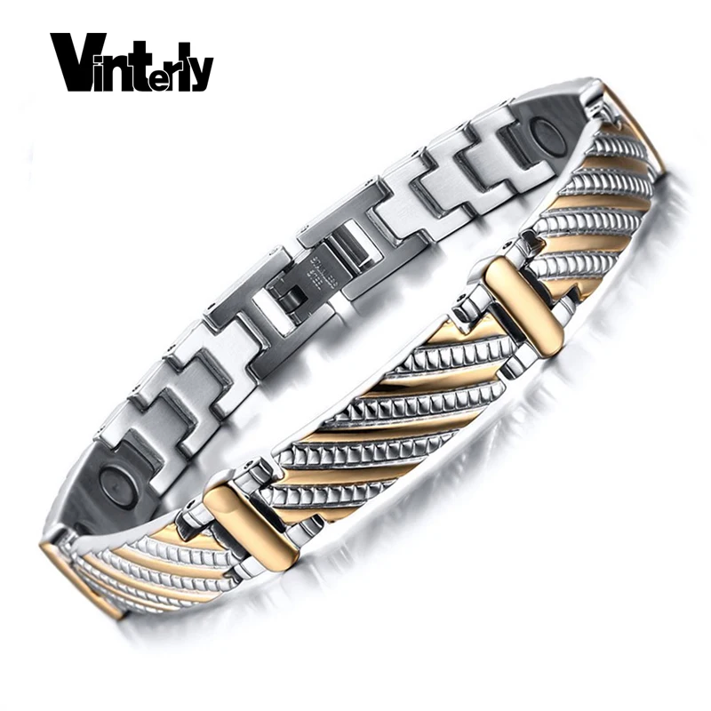 Vinterly Health Energy Bracelet Men Stainless Steel Bio