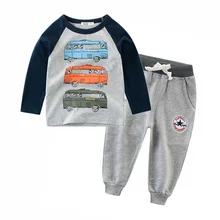 Одежда для маленьких мальчиков, осень, Детская Хлопковая футболка с длинными рукавами и принтом машин и штаны, комплект одежды для детей 2, 3, 4, 5, 6, 7, 8 лет
