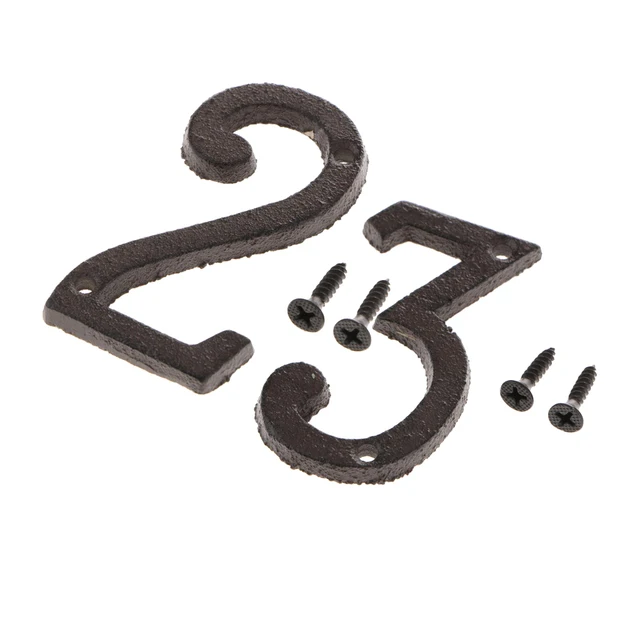 2pcs Cast Wrought Iron Black Antique House Door Number Signs Digits