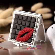 wedding party bridesmaid girl friend promotional gift,bling crystal rhinestone sexy lip,mini beauty makeup compact pocket mirror
