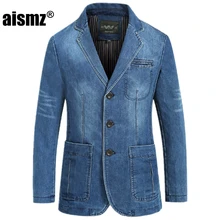 Aismz мужской модный Блейзер деним Новое поступление длинный рукав прямой однобортный Весенний костюм плюс размер M-4XL Блейзер masculino