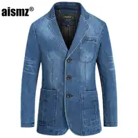 Aismz Men Fashion Demin Blazer New Arrival Full Sleeve Straight Single Breasted Spring Suits Plus Size M-4XL blazer masculino