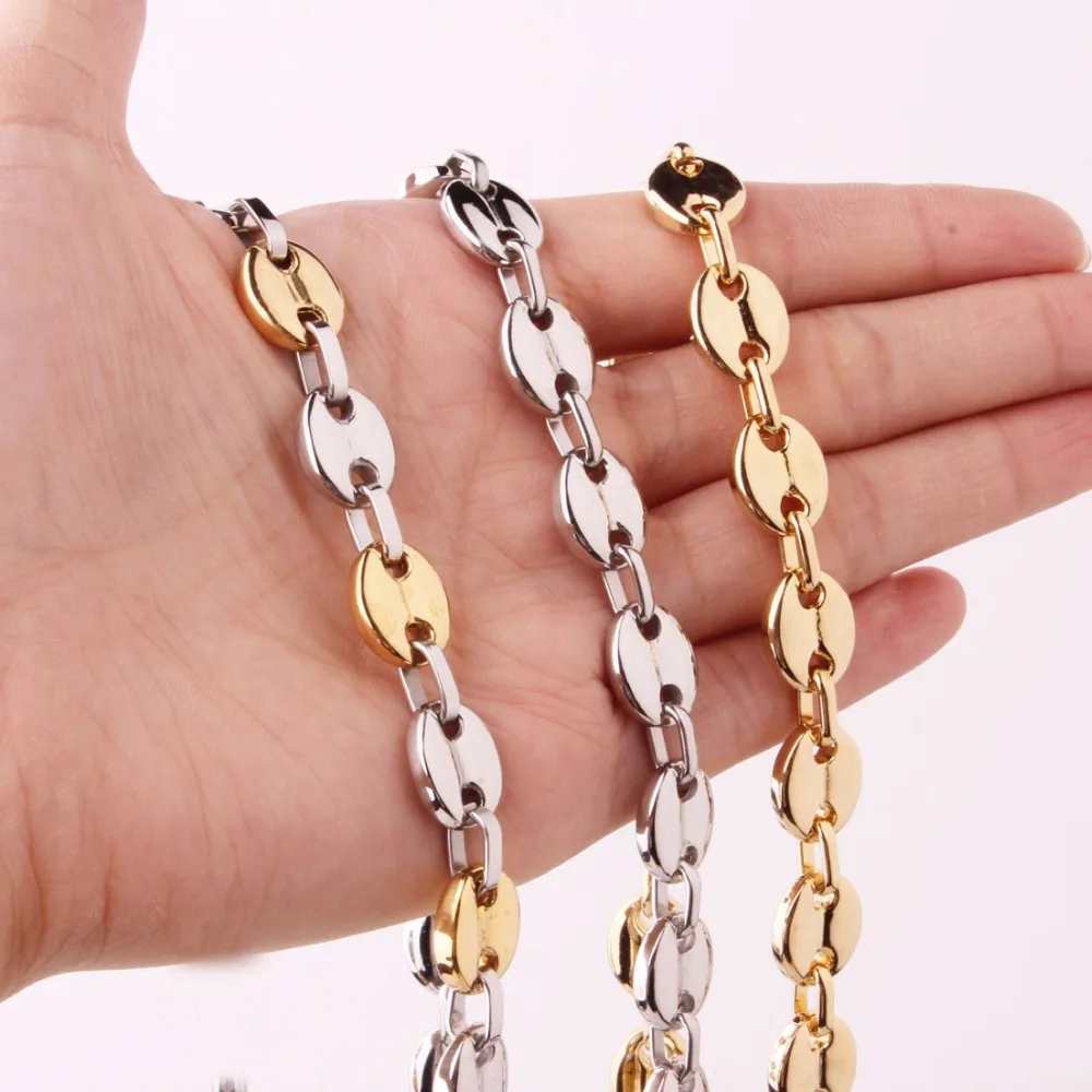 

7mm/9mm/11mm Wide Silver Gold Color Coffee Beans Link Chain Necklace Or Bracelet Men's Stainless Steel 7-40" Option Jewelry