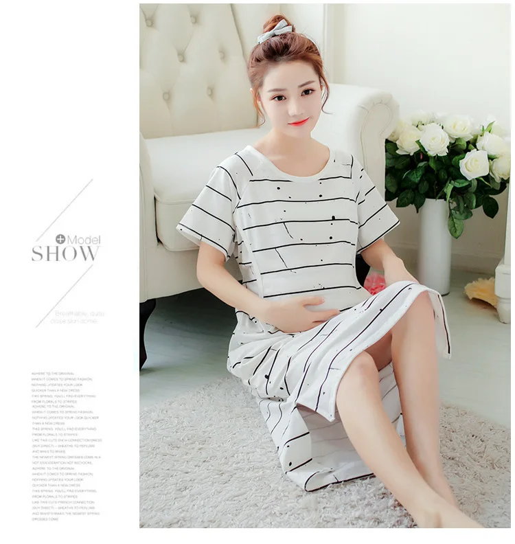 

Pajamas women summer nightdress breastfeeding nightdress cotton short-sleeved large size loose pregnant women nightdress female