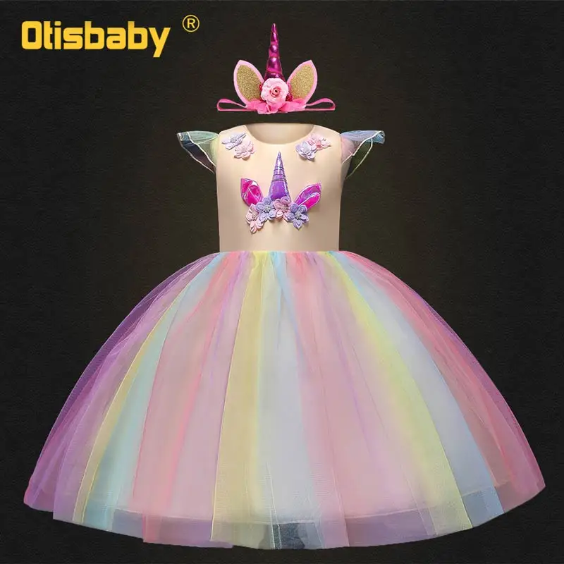

Summer Dress Gown Girl Sleeveless Unicorn Dress Teenage Pony Print Girls Horse Clothes Rainbow Birthday Tutu Party Kids Clothing