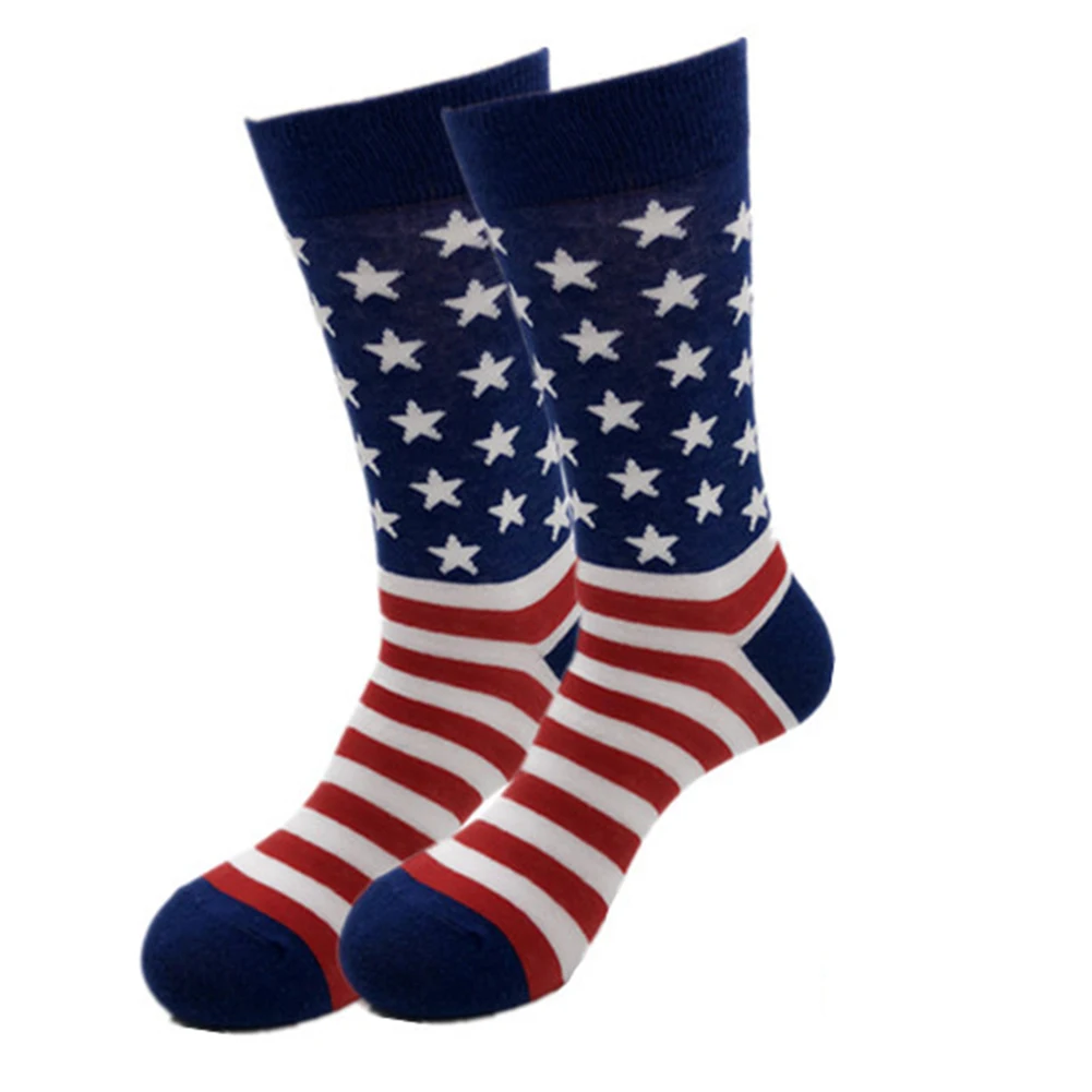 1 пара мягких полос Нескользящие Модные средние трубки Повседневные Удобные мужские носки с принтом американский флаг звезды подарок