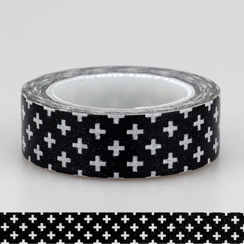 cheap 1X 15mm Adehive Tape Black Cross stars chevrons set Print Scrapbooking DIY Craft Sticky Deco Masking Japanese Paper Washi Tape