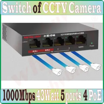 

5 ports 4 PoE 43W 1000Mbps data Switch Plug&Play, NVR Camera Network Switch Mini Desktop Ethernet Network Switch of CCTV Camera
