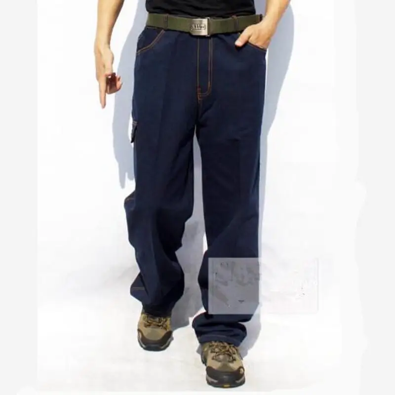 Fashion Multi-pocket Men's Cargo Jeans Loose Casual Trousers Men Straight Baggy Denim Trouser Male Bottoms Wear Overalls